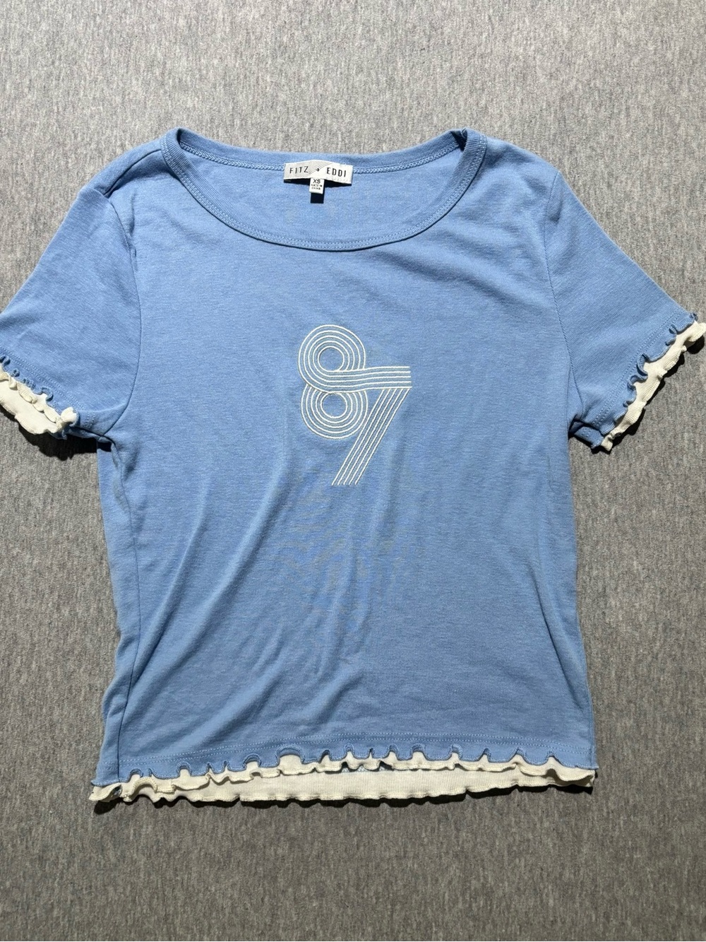Fitz + Eddy Sky Blue Ruffle-Trim Crop Tee